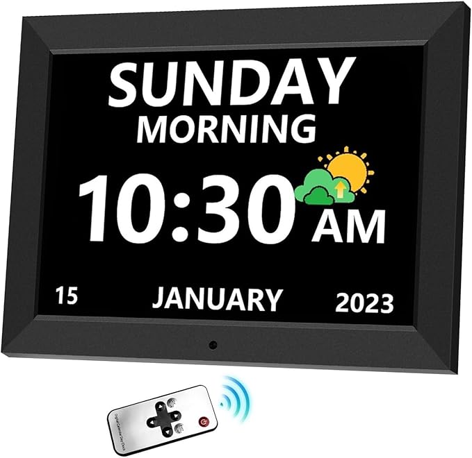 MRCHYDZ 10 Inch Clock with Day and Date for Elderly Large Display Digital Clocks 12 Alarm 3 Display Modes Large Font Alzheimer's Clock Alarm Clocks for Seniors Auto DST 10in Black