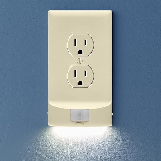 3 Pack - SnapPower MotionLight [For Duplex Outlets] - Motion Detecting LED Night Lights Built-In to Wall Plate - Bright/Dim/Off Options - Auto On/Off Sensor - (Duplex, Light Almond)