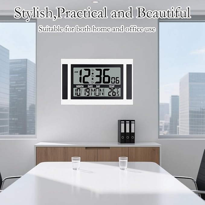 11.5" Large Display Digital Wall Clock Battery Operated with Big Numbers,Desk Clocks with Time Date Temperature, 2 Alarms with Snooze, Easy to Use for Bedroom, Living Room, Office,Gift for Elderly