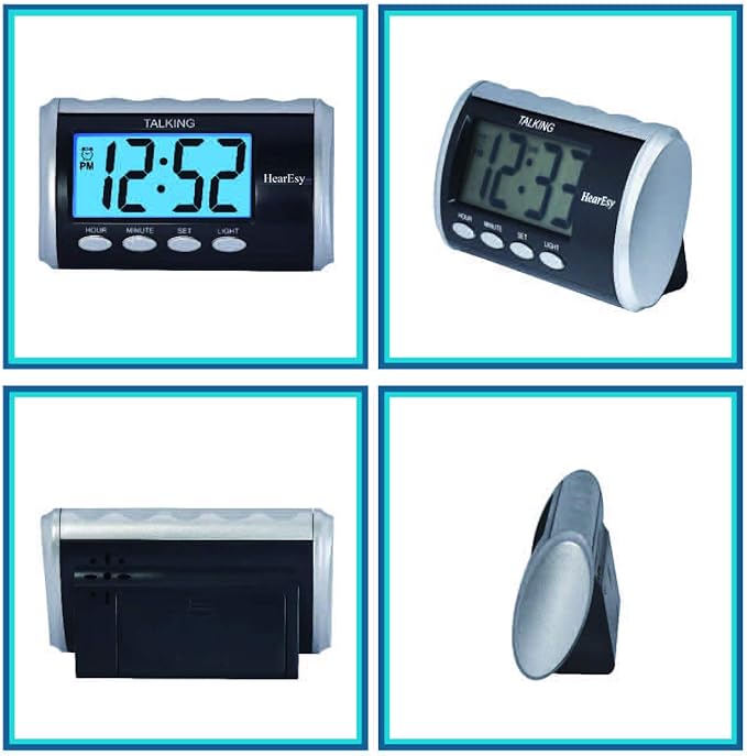 Talking Alarm Clock for Visually Impaired - Large Numbers Desk Clock - Day Clock for Seniors - Battery Operated Large Display Alarm Clock, Digital Clock, Digital Alarm Clock (silver)