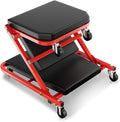 Auto Dynasty 36" Z-Creeper Seat, 2-in-1 Foldable Garage Creeper Shop Seat, 330 LBS Capacity Automotive Mechanic Repair Under Car Rolling Creeper Seat, Red