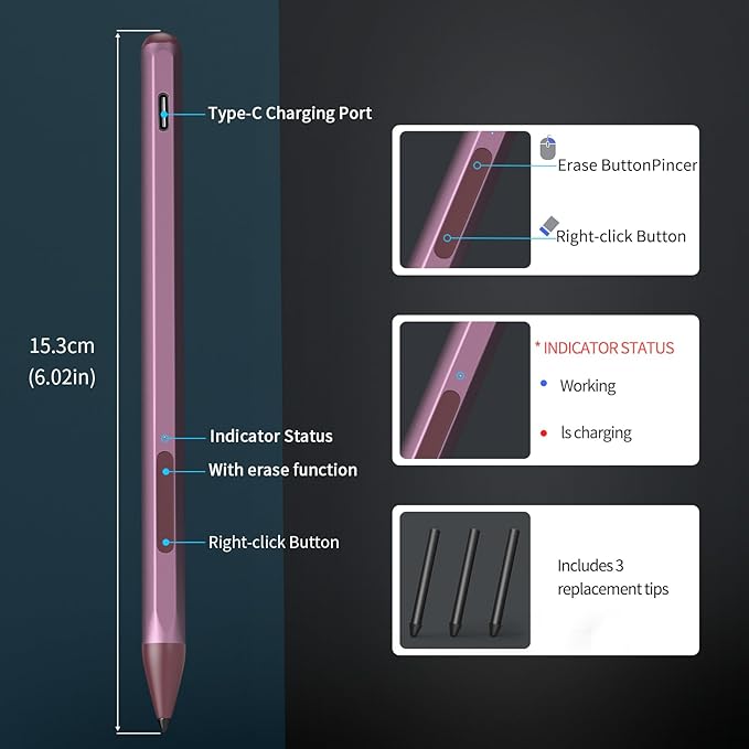 Stylus Pen for ASUS Transformer/Mini/ASUS Zenbook Flip/Pro/ASUS Vivobook Flip/Pro/Duo/ASUS Notebook, Rechargeable MPP 2.0 Tilt Active Pen with 4096 Pressure Sensitivity, Tpye-c Charge, Red
