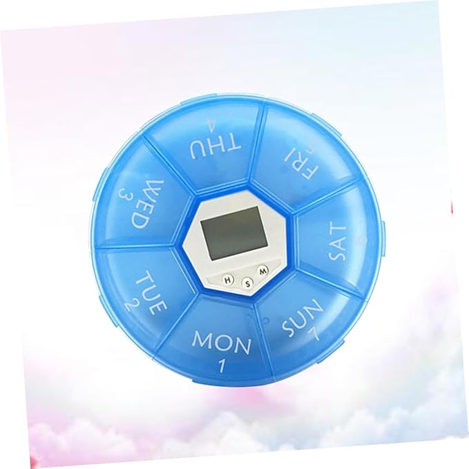 Compartments Pill Organizer with Alarm Clock Weekly Medication Reminder Box for Patients Transparent Blue Portable Medicine Dispenser with Daily Alarms Easy-Read Day Labels