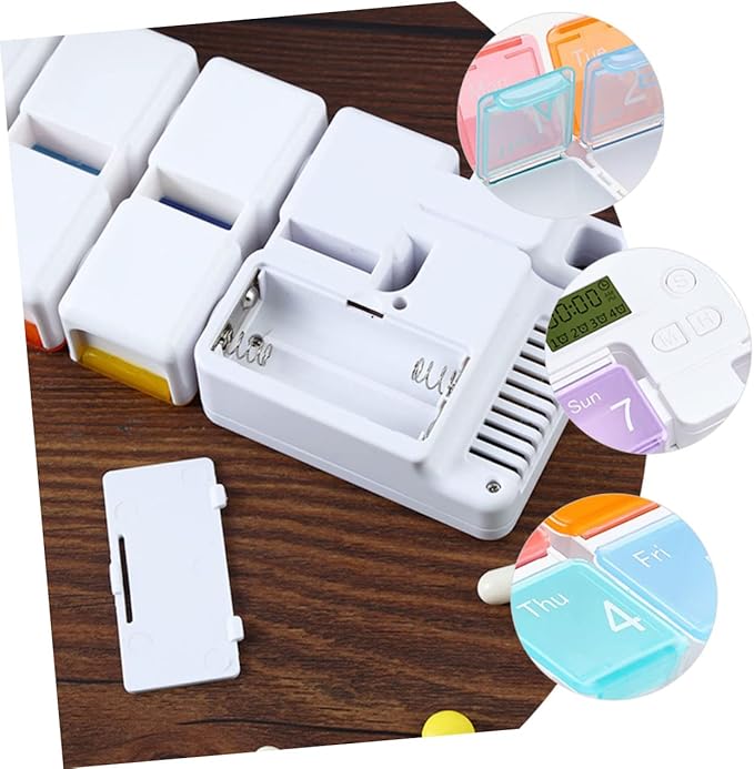 Weekly Pill Organizer Alarm Portable Medicine Case Compartments for Easy Dispensing Food-Grade Material Compact Design for Travel and Daily Use