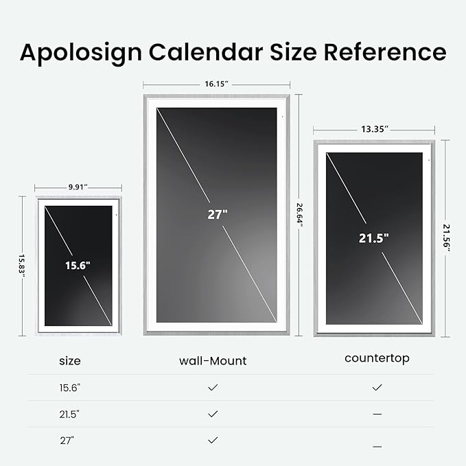 Apolosign 27-inch Digital Calendar : Dual Mode Smart Wall Planner, No Subscription, Install Apps, Sync Calendars, Electronic Touchscreen Interactive Display for Family Schedules, Chore Chart - with Stand (Gray)