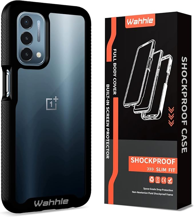 wahhle Oneplus Nord N200 5G Case, Built in Screen Protector Full Body Shockproof Slim Fit Bumper Protective Phone Cover for 1+ Nord N200 5G Men Women-Black/Clear