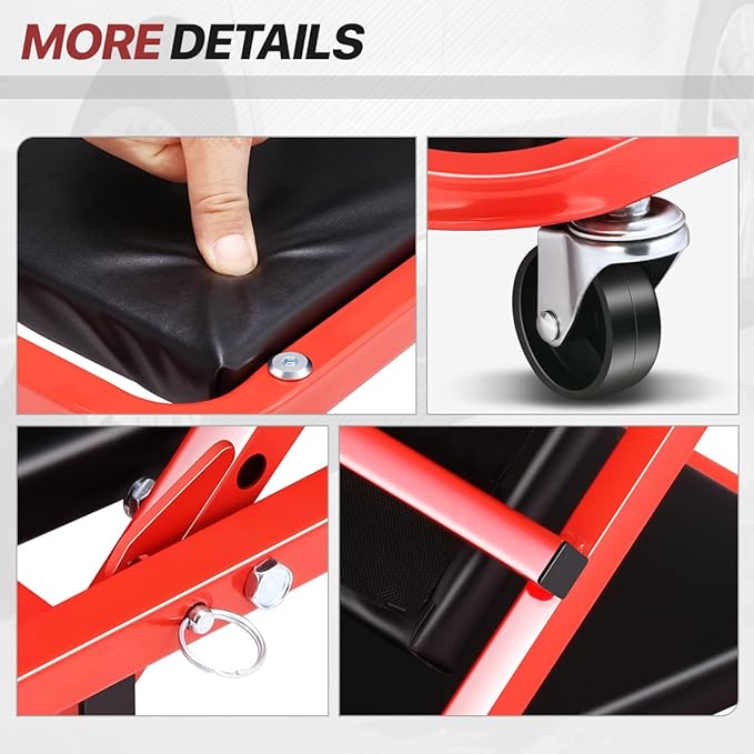 Foldable Rolling 2-in-1 Z Creeper & Seat, 36" Low-Profile Roller Mechanics Under Car Chair, 330 LBS Weight Capacity with 6 Swivel Casters