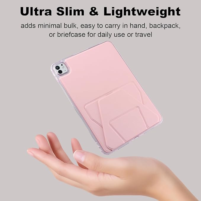 Dteck for Apple iPad Pro 11-inch (M4/M5) 2024/2025 Release Slim PU Leather Case with Stand Function, Easy to Charge Pencil, Lightweight Protective Stylish Cute Thin Tablet Back Cover Shell, Pink