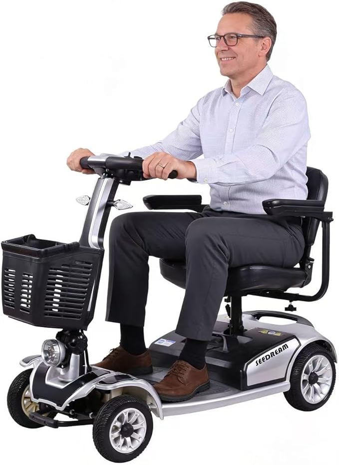 Movcan S-01 4 Wheel Electric Mobility Scooter for Adults & Seniors, 419 LB Heavy Duty,22 Miles Rang &4MPH,Foldable Travel Scooter with Basket,360° Swivel Seat,Electromagnetic Brake&Turn Signal Lights