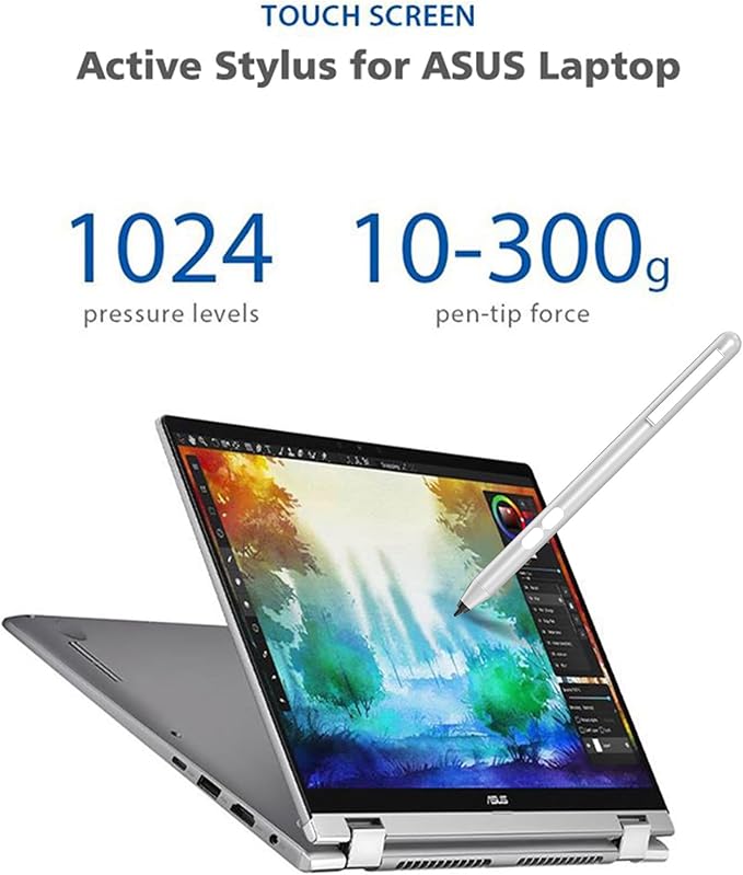 Stylus Pen for ASUS Touchscreen Devices, Active Digital Pen with Ultra-Fine Tip, 1024 Pressure Sensitivity, Palm Rejection for Precision Drawing and Writing