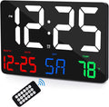 Digital Wall Clock,11.5" LED Digital Alarm Clock Large Display,with Remote Control,Adjustable Brightness, Calendar, Temperature, Snooze, 12/24 H, for Living Room, Office, Bedroom, Elderly, Adults Set