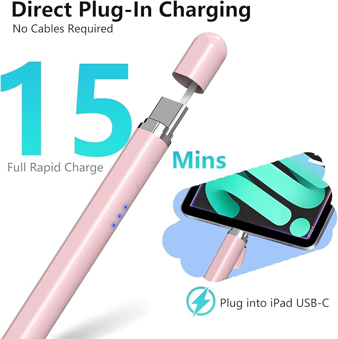 iPad Pencil 1st Generation for iPad, Stylus Pen for Apple Pencil 2nd Generation with Magnetic Charging Tilt Sensitivity& Palm Rejection, Pencil for iPad Pro 11/12.9/13, Air, Mini Pink
