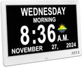 SSYA Dementia Clock for Seniors Digital Large Calendar Alarm Clock Auto DST White