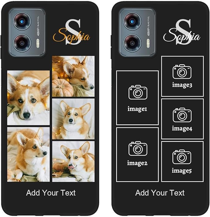 Personalized Picture Case for Motorola Moto G 5G 2023 Customized Name Initials Phone Cover, Custom Multi-Picture Collage Shock-Resistant Soft Protective TPU Case, Gifts for Mother's Day, Black