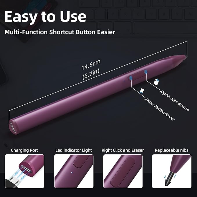 Stylus Pen for HP Envy X360 Pavilion X360 Specter X360 Spectre X2 Envy X2 Rechargeable MPP 2.0 Tilt Active Pen with 4096 Pressure Sensitivity, Palm Rejection, Triangular Pen Body Design, Red