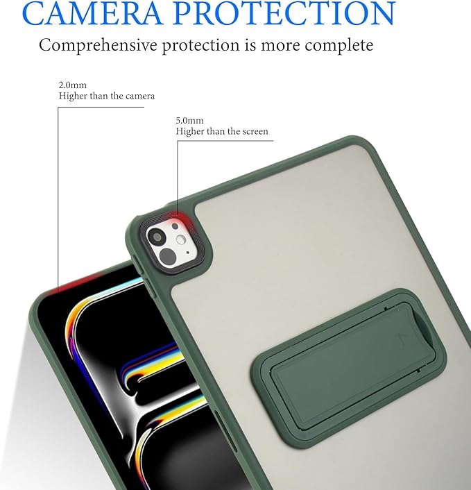 Dteck for iPad Pro 13-inch (M4/M5) 2024/2025 Release Clear Case with Foldable Kickstand, Screen Protector Film, Stylus, Slim Fit Lightweight Protective Thin Transparent Tablet Back Cover Shell, Green