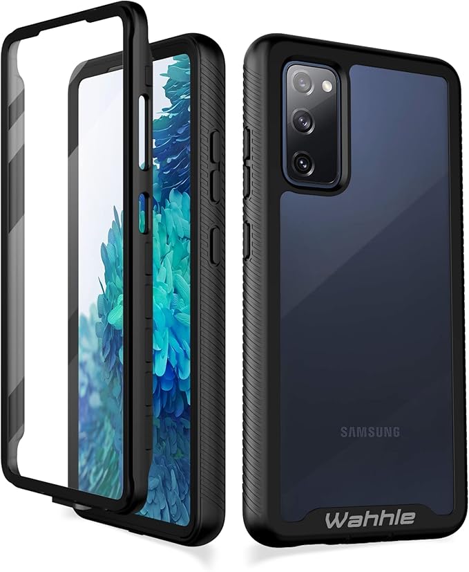 wahhle Compatible with Samsung Galaxy S20 FE 5G Case, Built in Screen Protector Full Body Shockproof Slim Fit Bumper Protective Phone Cover for Samsung S20 FE 5G Men Women-Black/Clear