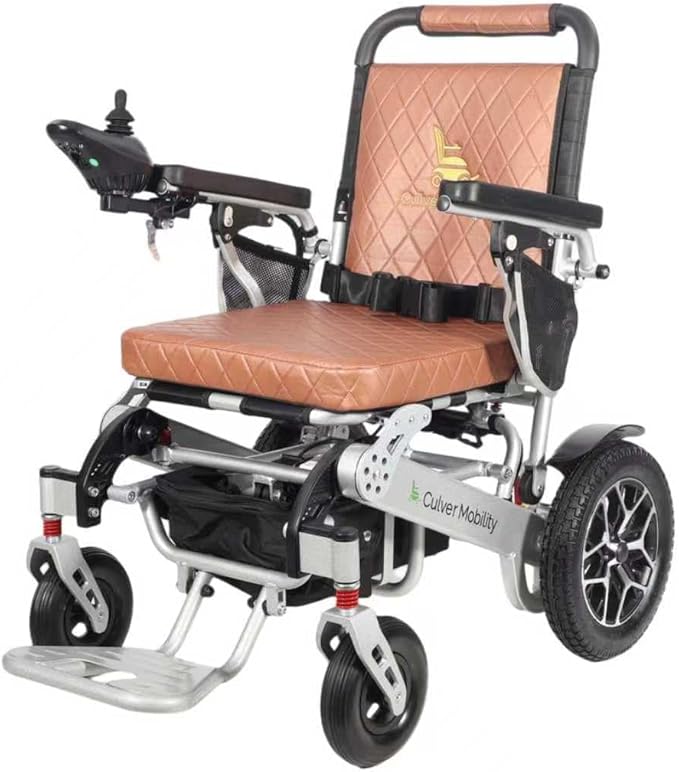 Auto Folding Portable Heavy Duty Electric Wheelchair for Adults and Seniors, One Click Automatic Fold and Unfold Motorized 4 Wheels 500W Motor Power Electric Wheelchair (Wolf - Brown-Auto)