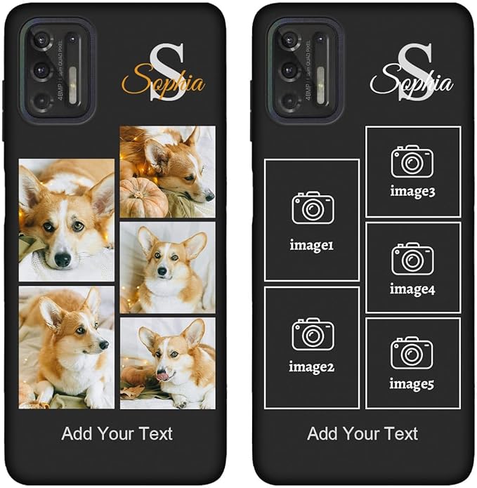 Personalized Picture Case for Motorola Moto G Stylus 2021 Customized Name Initials Phone Cover, Custom Multi-Picture Collage Shock-Resistant Soft Protective TPU Case, Gifts for Mother's Day, Black