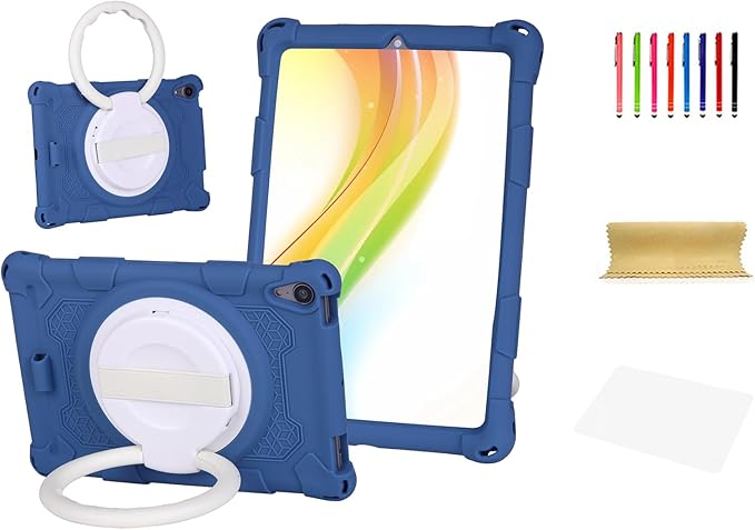 Dteck for iPad mini A17 Pro/iPad mini 6th Gen Back Cover 8.3" 2024/2021 Release, Durable Lightweight Silicone Case with Rotate Kickstand/Handle, Shoulder Strap/Screen Protector Included, Dark Blue