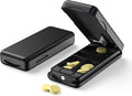 JEINAPA Pill Cutter with Auto Centering Device, Plastic Pill Splitter with 316L Stainless Blade, Genuine Leather Case, Professional Pill Splitter for Cutting, Black