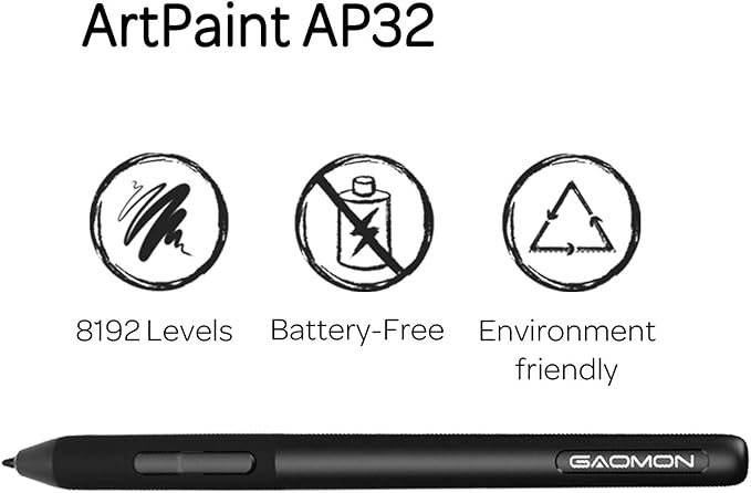 GAOMON Art Paint AP32 Battery-Free 8192 Levels Pressure Passive Stylus Only for PD2200/S620/S630/M10KPRO/M106KPRO/M1220/M1230 Graphics Tablet