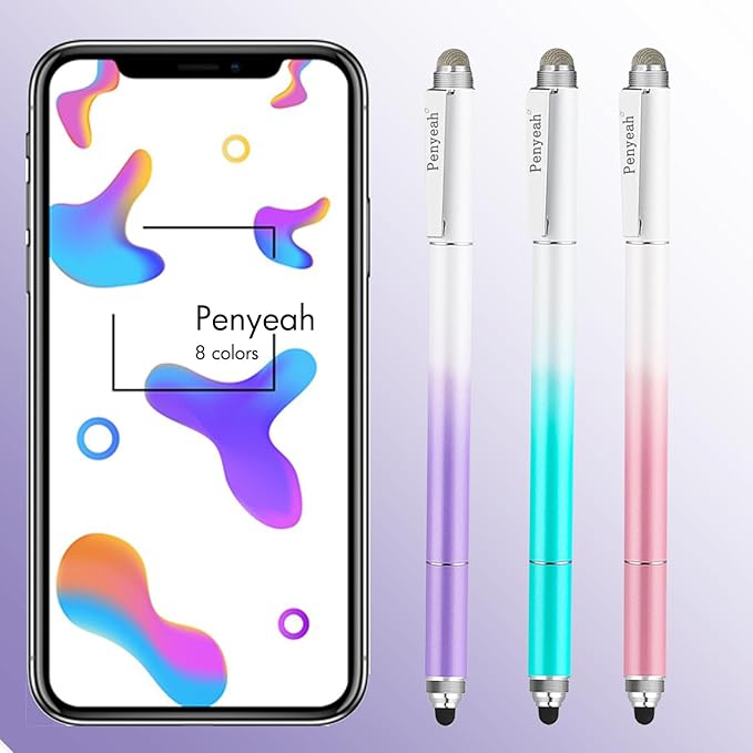 Penyeah Stylus Pen for iPad/iPhone/Android (4 in 1),Universal Touch Screen Disc Tip/Mesh & Rubber Tip Stylist Pen for All Capacitive Phones/Tablets/Laptops-Dream Purple