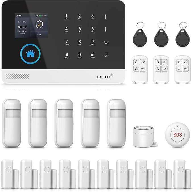 PGST Home Security System LCD Touch Screen Wireless Burglar Alarm 24 Pieces