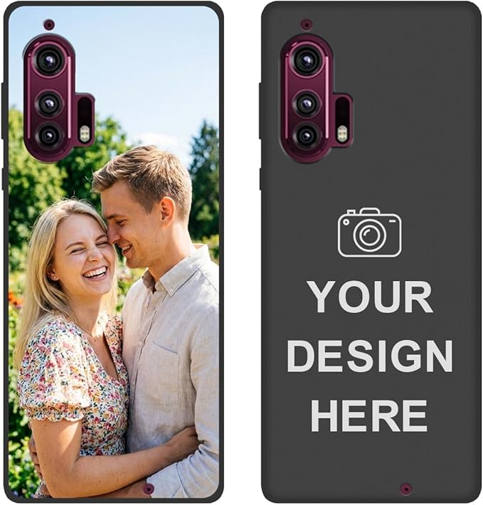 Custom Phone Case for Motorola Moto Edge Plus/Edge+ 2020, Design Your Personalized Photo Logo Name Phone Cover, Slim Soft TPU Lightweight Silicone Black Case, Customized Gift for Birthday Christmas