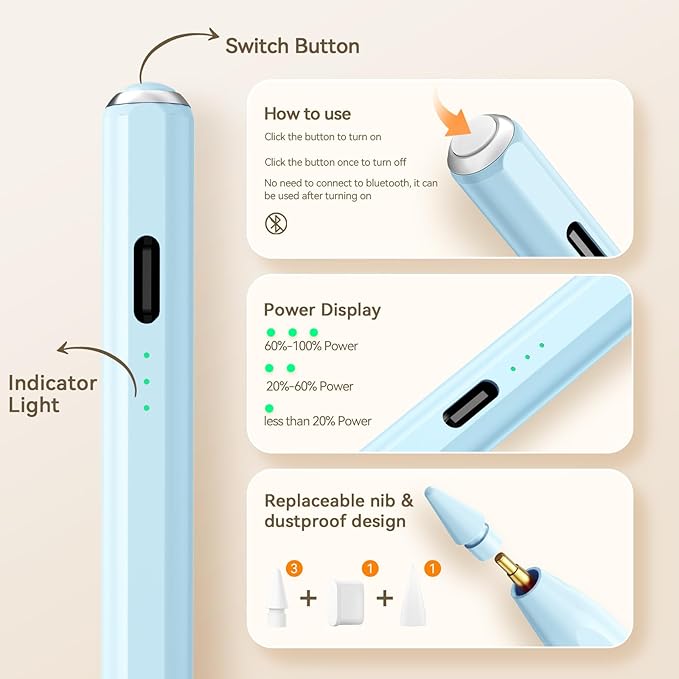 Hastraith Stylus Pen for iPad(2018-2026)-13 Mins Fast Charge with Tilt Sensitivity & Palm Rejection for iPad 11/10/9/8/7/6th Gen, Air 5/4/3/M4/M3/M2, Pro 13"/12.9"/11"/M4, Mini 7/6/5th, Blue