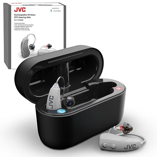 JVC OTC Hearing Aids AI Self-Fitting 84-Hour Battery Bluetooth FDA-Cleared for Seniors