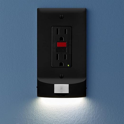 2 Pack - SnapPower MotionLight [for GFCI Outlets] - Motion Detecting LED Night Lights Built-in to Wall Plate - Bright/Dim/Off Options - Auto On/Off Sensor - (GFCI, Black)