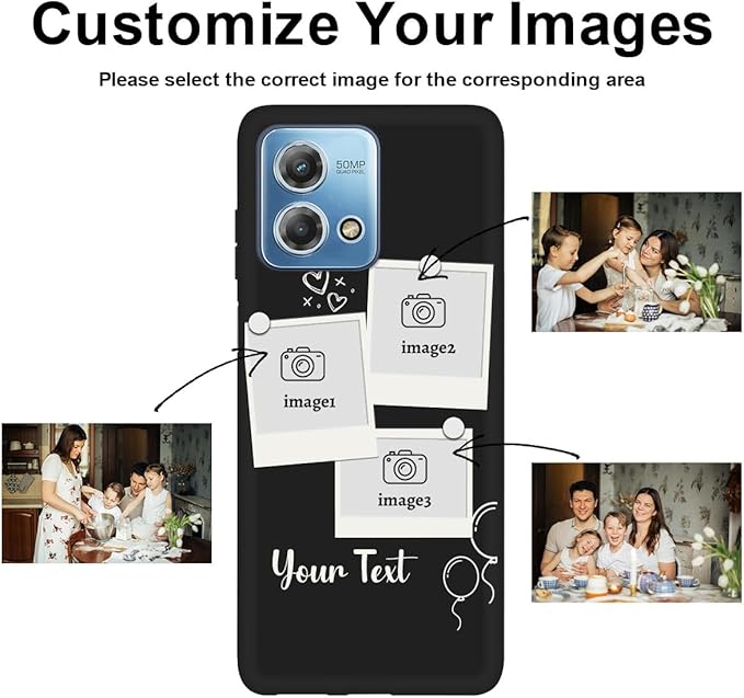 Custom Multi Photos Case for Motorola Moto G Stylus 2023-6.5 inch, Personalized Gift for Men Women, Customized Collage Text Picture Phone Cover, Soft Rubber Shockproof Protective Case, Black