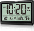 XREXS 10.4 Inch Digital Wall Clock, Battery Operated Large Display Clock, Digital Calendar with Indoor Temperature/Humidity/Date/Day, Auto DST for Classroom, Livingroom, Office(No Backlight)