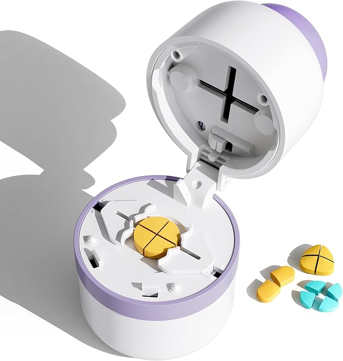Pill Cutter - Pill Splitter for Small Pills with Stainless Steel Blade in one Third/Fourth, Suitable for Cuting Vitamins, Tablets (1/3Blue + 1/4Purple)