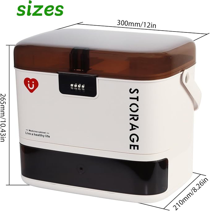 3 Tier Portable Medicine Storage Box with Lock and Drawer, Plastic Medical Case with Handle, Child Proof Safe, for Travel, Home, Bathroom to Organize Pills & Vitamins