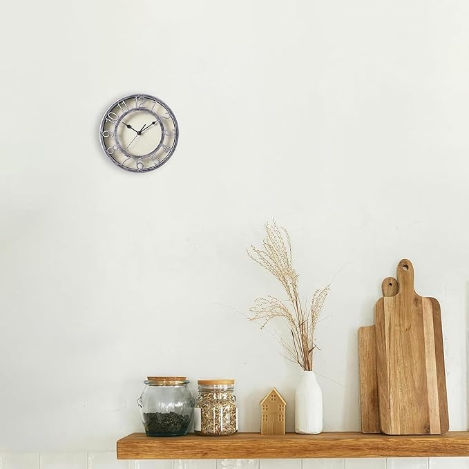 8" Silent Quartz Wall Clock Non-Ticking Digital Silver Clocks with 3D Numbers and Plastic Bezel Easy to Read Vintage Wall Clock