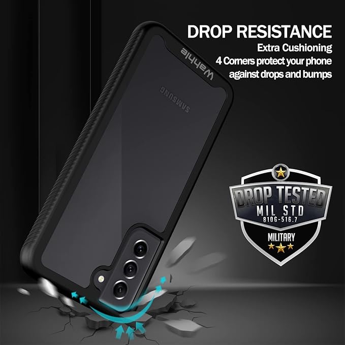 wahhle Compatible with Samsung S21 FE 5G Case, Built in Screen Protector Full Body Shockproof Slim Fit Bumper Protective Phone Cover for S21 FE 5G 6.5 Inch Men Women-Black/Clear