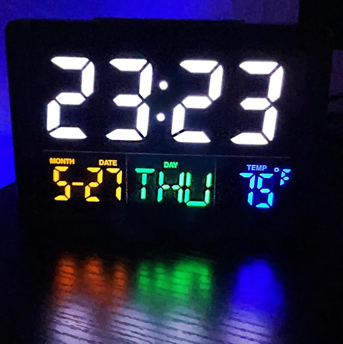 RQG Alarm Clock for Bedrooms, 5.5" Large LED Digital Alarm Clock, Desk Clock for Living Room with Temperature Calendar Snooze, Adjustable Volume, Gift for Heavy Sleepers Students Elderly
