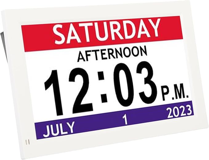 Fabater Large Digital Clock for Seniors, 7 Inch Auto Dimming Digital Calendar with Date and Day of Week 12 Custom Alarms for Dementia Reminders Bedside Clock for Elderly