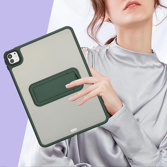 Dteck for iPad Pro 13-inch (M4/M5) 2024/2025 Release Clear Case with Foldable Kickstand, Screen Protector Film, Stylus, Slim Fit Lightweight Protective Thin Transparent Tablet Back Cover Shell, Green