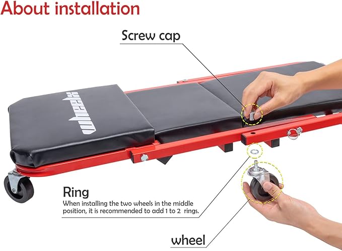 Mechanic Creeper 36-inch 3-in-1 Mode Z Seat 340lbs Capacity, Foldable Garage Adjustable Rolling Folding with 6pcs Wheels Roller, Lay Down Sit Lean Back, Under Car Auto Repair (Red Frame)