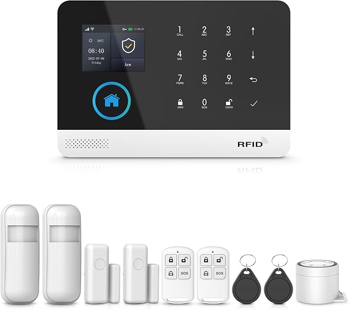 PGST Home Security Systems with LCD Touch Screen,Wireless Burglar Alarm System,Loud Siren,Door and Motion Sensors,4G/Tuya App Remote Control,Compatible with Alexa/Google (10 PCS)