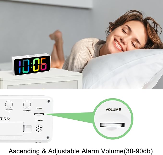 Welgo 7.5 Inches Large Digital Alarm Clock for Seniors & Kids, 0-100% Dimmable Display, USB Charging Port, Adjustable Volume, Easy Operation, Snooze, Outlet Powered for Bedroom