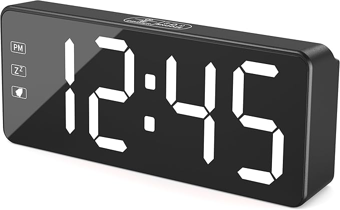 KWANWA Bedside Clock with Oversized Buttons, 2.4'' LED Digits Display, 24H Memory & Battery Save Mode, Ideal for Kitchen/Garage/Hurricane Preparedness (Includes 59" Charging Cable)