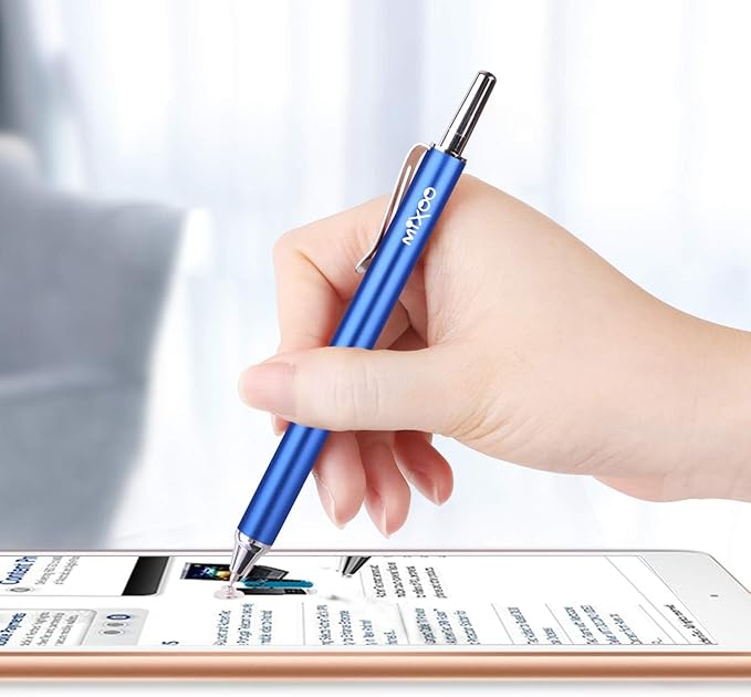 Mixoo Universal Stylus Pen for Touchscreen iPhone iPad Android Tablet Apple Kindle Switch Chromebook Galaxy All Touch Screens, Disc Stylus Pens for Touch Screens (6 Retractable (Black + Blue))