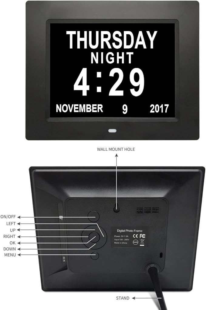 SSA Digital Calendar, 8 Inch Digital Calendar Day Clock with Clear Large Wall Hanging Pefect for Memory Loss Elderly Seniors