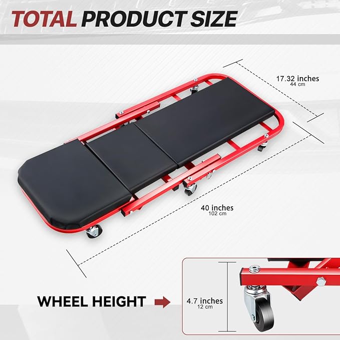 2-in-1 Foldable Rolling Z Creeper & Seat, 40" Low-Profile Roller Mechanics Under Car Chair 330 LBS Weight Capacity Garage Roller Creeper with 6 Swivel Casters