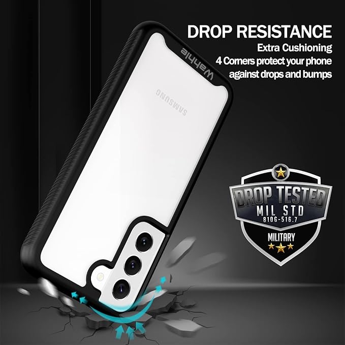 wahhle Compatible with Samsung Galaxy S22 Case, Full-Body Protection Phone Cover with Screen Protector 【Built-in, Touch Sensitive, Anti Scratch】 Upgraded Shockproof TPU Bumper Cases-Black/Clear