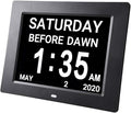 Yescom 8 Inch Large Digital Calendar LCD Day Clock for Elderly, 8 Alarms Options Dimmable Dementia Clock for Seniors Day & Date w/Large Number,Easy to Read, Home Wall Table Black